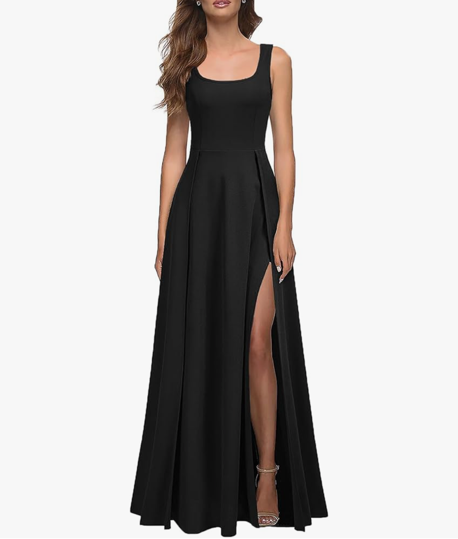 MUSHARE Women's Square Neck Sexy Split Cocktail Party Maxi Long Formal Dress XL