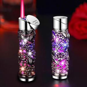2 Pack Colorful Black and Silver Lighter Torch Cool,Refillable Windproof Jet Torch Flame Adjustable Lighters,BBQ Candles Camping (Butane Not Included)