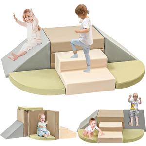 6-Piece Toddler Climbing Toys Indoor, Foam Climbing Toys for Toddlers, Soft Play Baby Climbing Blocks for Crawling and Sliding, Safe Climbing Play Set Indoor Gym Equipment for Toddler1-3, Infant, Baby (Light Green)