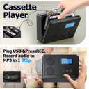 Portable Cassette Tape Player, FM Radio/USB Player/MP3 Digital Converter, Built-in Dual Stereo Speaker & Rechargeable Battery, LCD Display with Headphone Jack