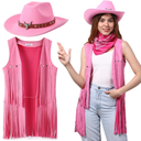 Western Outfits for Women Cowgirl Tassel Sleeveless Vest Cowboy Hat and Paisley Bandana, L
