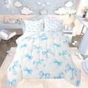 Feelyou Sky Blue Bow Bedding Set for Kids Boys Girls King Size Cute Dreamy Princess Style Comforter Set Ultra Soft Bow Pattern Comforter Sky Blue Bowknot Duvet Quilt Bedroom Decor Bow Quilt