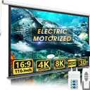 110" Motorized Projector Screen - Indoor and Outdoor Movies Screen 110 inch Electric 16:9 Projector Screen W/Remote Control