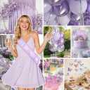 Purple Birthday Decorations for Women Girls, Lavender Silver Metallic Balloons Glitter Sash Fringe Curtain Butterfly Decor Cake Topper Happy Birthday Banner Butterfly Party Decorations Lavender Bday