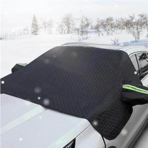 Car Windshield Snow Cover, 5 Layers Magnetic Auto Windshield Protector with Side Mirror Covers, Universal Weatherproof Winter Exterior Accessories for Most Vehicles (Black)