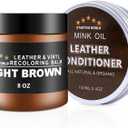 Mink Oil Leather Conditioner & Repair Kit - Light Brown Leather Dye for Couches, Sofas, Shoes & Vinyl