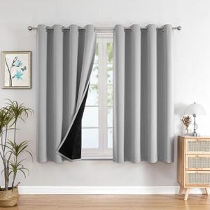 ChrisDowa 100% Blackout Curtains for Bedroom with Black Liner, 2 Thick Layers Total Blackout Thermal Insulated Grommet Small Window Curtains 54 Inch Long 2 Panels Set (Light Grey, 52 x 54 Inch)