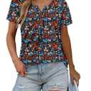 Women's Summer Tops Short Sleeve Shirts Henley Loose Fit Tunic Ladies Flowy Blouse Plus Size (C Royal Red)