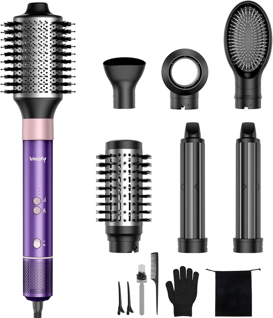 7-in-1 Hair Dryer Brush and 1500W Hair Styler Set  Fast Drying, Curling, Straightening & Volumizing  Hot Air Styling Tool with No Heat Damage  for All Hair Types  Purple