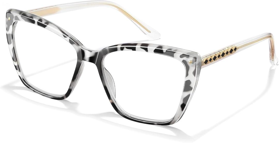 Joylook Reading Glasses for Women Trendy TR90 Blue Light Blocking Metal Frame Readers Stylish Square Cat Eye Eyewear, Tortoise Grey, 1.25x