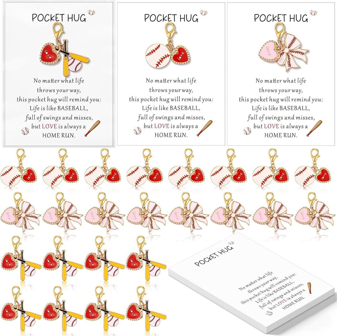 Konohan 24 Sets Baseball Party Favors Gifts for Team Baseball Keychains Bulk Sports Pocket Hug with Greeting Cards and Bags for Mothers Day Friends Family Coworkers