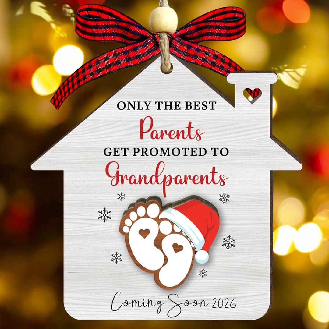 Promoted to Grandparents Ornament 2026- Pregnancy Announcement for Grandparents - 2 Layer Wooden Baby Pregnancy Announcement Ornament - Wooden Christmas Tree Hanging Decor for New Grandma Grandpa
