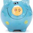 Ceramic Piggy Bank for Boys Cute Coin Bank for Kids Birthday Gift Piggy Banks Blue (5x5x4inch)