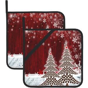 Christmas Tree Pot Holders Set of 2 Winter Snowflakes Decorative Kitchen Heat Resistant Potholder Cotton Lining Oven Hot Pads Pot Mats for Kitchen Counter Cooking Baking Microwave BBQ Gifts