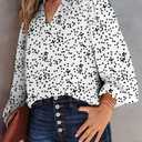 Dokotoo Women's Casual V Neck Alicia Floral Print Smocked Long Sleeve Chiffon Tops Bohemian Top Clothes (White, XXL)