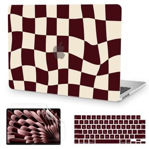 Anban Compatible with MacBook Air 13 inch Case M5 2025 2024-2022 M4 M3 M2 A3240 A3113 A2681, Plastic Hard Shell+Keyboard Cover+Screen Protector for MacBook Air 13.6 inch Case, Marsala Red Checkered