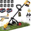 12-Inch Cordless Weed Wacker and Lawn Edger with Detachable Wheels | 650W Motor, 17,500 Rpm, 3.3 Lb Foldable Body, 2 X 21v 2.0Ah Batteries, 90° Adjustable Head, 8 Line Spools