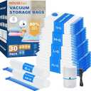 HOUSE DAY 30 Pack Vacuum Storage Bags with Electric Pump, 4 Sizes + 2 Roll-Up (5 Each), Space Saver Vacuum Seal Bags for Clothing, Bedding, Pillows, Travel  Airtight Seal, Reusable & Durable