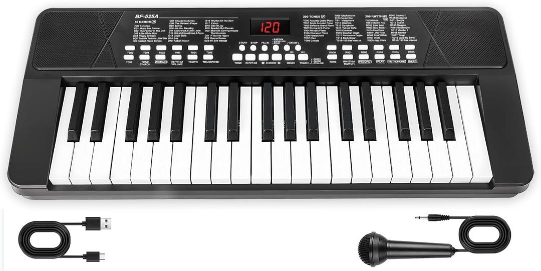 37 Keys Piano Keyboard for Beginners -1200mAh Rechargeable Electronic Musical Instrument with Mic LED Screen 200 Tones 200 Rhythms 50 Demos, Birthday Gift for Kids, Standard 37-key