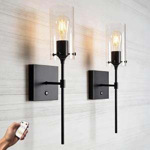 Dimmable Battery Operated Wall Sconce Set of 2, Rechargeable Wall Mount Light No Wiring, Easy Install Wireless Wall Lamp for Living Room Bedroom Hallway Farmhouse Indoor, Bulb Included