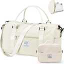 Gym Bag Womens with Shoes Compartment Travel Duffel Bag Cream White, Large