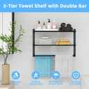 Towel Racks for Bathroom 24 Inch, 3 Tier Towel Shelf with Double Towel Bar, Wall Mounted Towel Rack SUS 304 Stainless Steel, Towel Storage for Bathroom Lavatory, Black