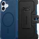FNTCASE for iPhone 16 Magnetic Case: Dual Layer Shockproof Protective Cell Phone Cover with Rugged Belt-Clip Holster | Heavy Duty Military Grade Drop Protection Non Slip Textured Phonecase (Blue)