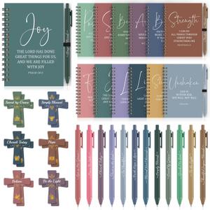 36 Pcs Christian Bulk Gifts for Women: 12 Bible Verse Spiral Notebooks with 12 Scripture Pens & 12 Magnetic Bookmarks, Boho Prayer Journal Father's Day Gifts for Church Members, Bible Study Groups