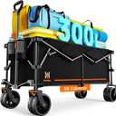 Navatiee 300L Collapsible Wagon Cart Foldable Extra Large, 48''L Folding Extended Beach Wagon with 440LBS Weight Capacity and Big All-Terrain Wheels, Heavy Duty Utility Garden Cart for Sports Outdoor (Black)
