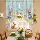 Easter Swag Curtain Valances Rabbit Easter Egg Short Swag Topper for Small Windows Flowers Leaf Wood Grain Seasonal Window Curtain Tiers for Kitchen Bedroom Living Room 56" W x 36" L, 28"W x 36"L