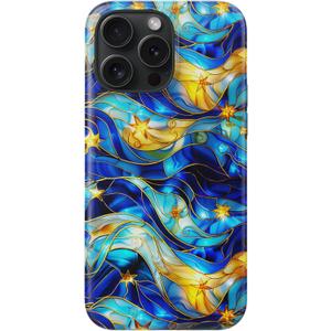 for iPhone 16 Pro Case - Wireless Charging Compatible - Dual-Layer Hard Shell + Silicone Cover - Shockproof Protective Phone Case with Stylish Designs for Women - Abstract Bule Gold Water