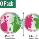 50Pcs Witch Party Supplies Pink and Green Birthday Decorations 9" Witch and Princess Happy Birthday Dinner Plates 7" Witch Dessert Plates for Women Baby Shower Witch Party Decorations