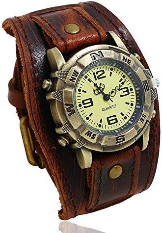 Leatrom Men's Watch Punk Retro Bracelet Watch for Men Fashion Men's Punk Hip -hop Leather Bracelet Watch (Retrol Brown)