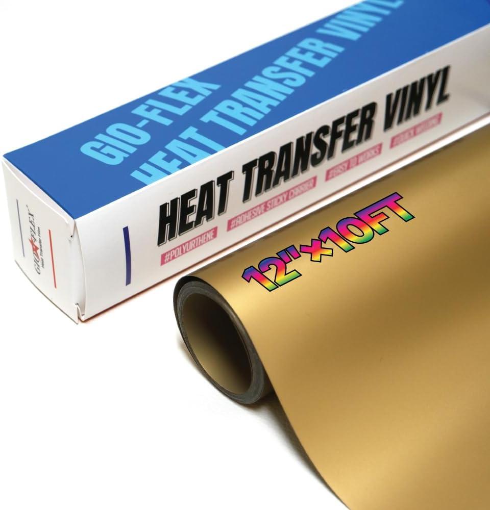 PU Heat Transfer Vinyl 12"10ft Roll Gold HTV for Cricut, Silhouette, Iron On T-Shirts, Bags & DIY Projects Durable, Easy to Cut & Weed Soft Finish (Gold, 12"x10ft)