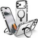 UMIONE for iPhone 17 Pro Max Clear Magnetic case with Stand and Finger Ring, Compatible with magsafe, Shockproof Transparent Hard Plate, Full Body case, Universal for Boys and Girls 6.9 - Black