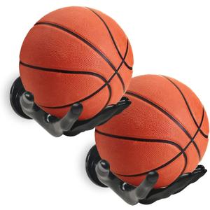 Basketball Holder Wall Mount 2 Piece Set, Men's Room Decoration Game Room Basketball Wall Decor Men's Sport Gifts, Ball Stand Wall Mount, Garage Ball Storage Organizer (black)