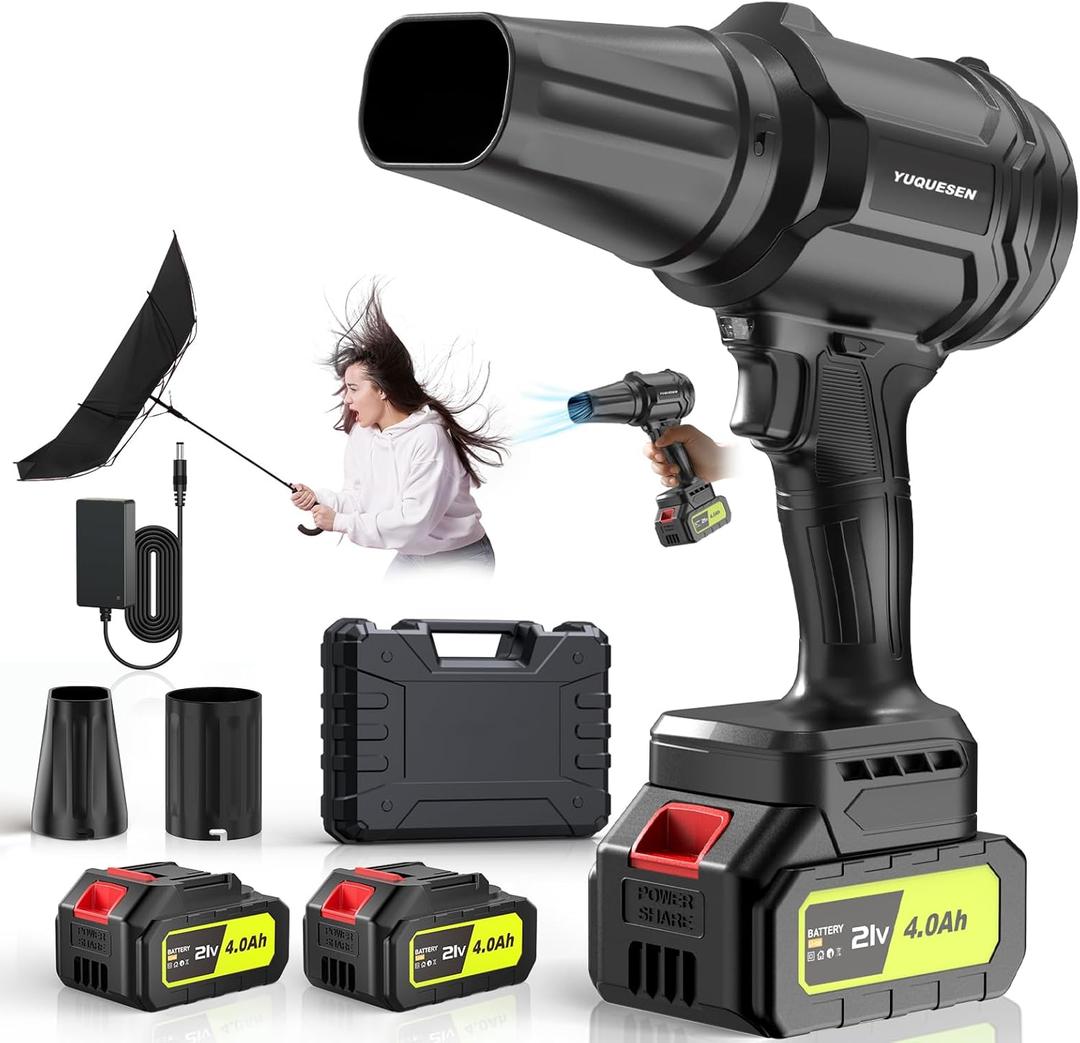 Cordless Leaf Blower, 600000RPM Handheld Leaf Blower with 2 X 4.0Ah Batteries & Charger, Lightweight Leaf Blowers for Patio Cleaning, Lawn Care, Leaves, Dust (Jet Black)