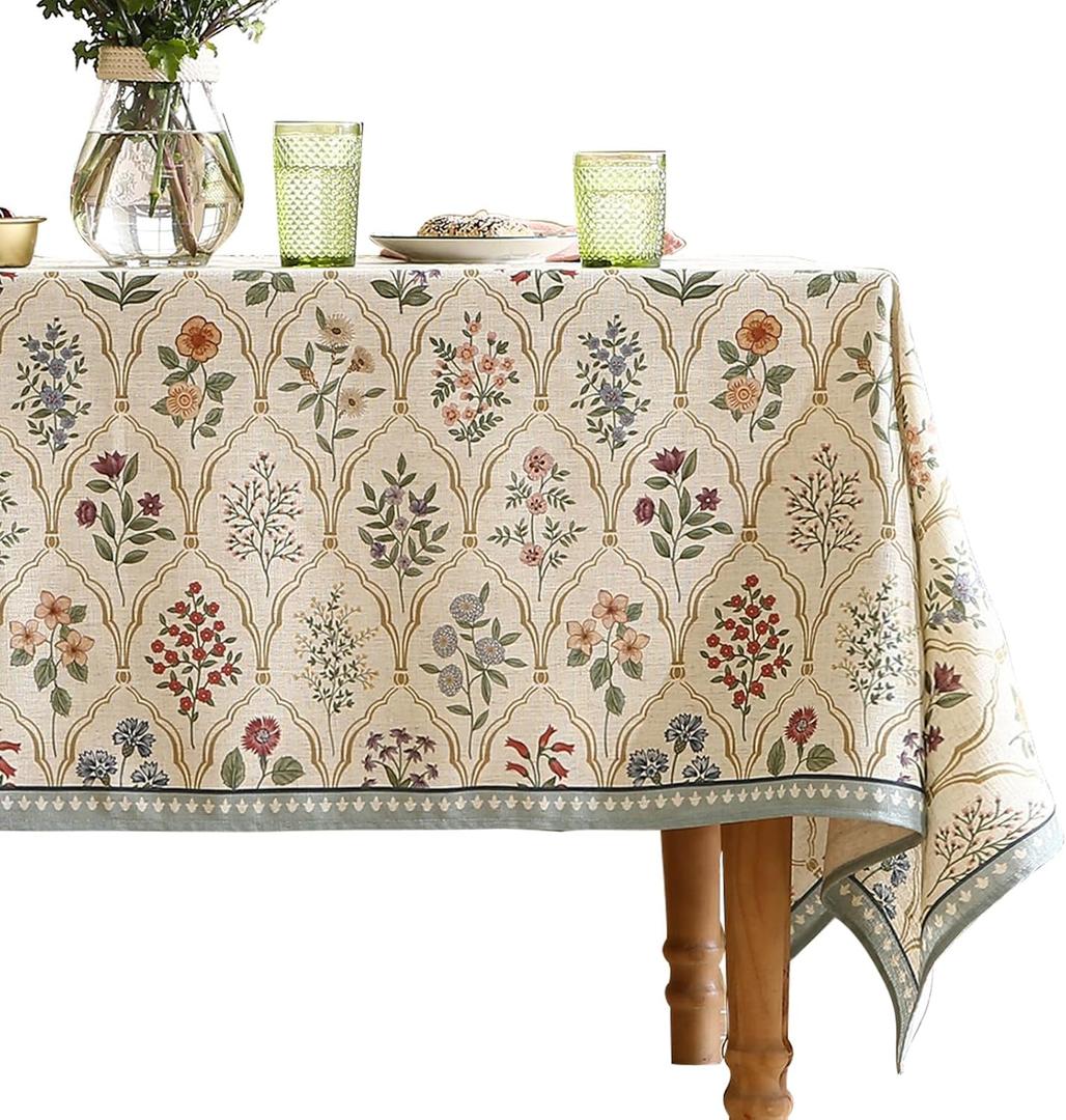 Floral Tablecloth for Rectangular Tables,Linen Table Cloth with Colorful Flowers Pattern,Heavy Durable Table Cover for Dining Thanksgiving Kitchen Decor Party Banquet Christmas,55"*87"