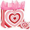Innovoscape Mother's Day Gift Bag with Tissue Paper Greeting Card Large Pink Red Love Heart Mothers Day Gift Wrapping Paper Goodie Treat Bags for Her Men Him Women Valentine's Day Party Decorations