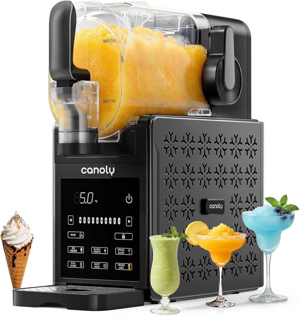 Canoly 2-in-1 Slushie & Soft Ice Cream Maker, 92oz Slushy Machine for Home, 6 Preset, Real-Time Temp Display, Auto-Clean, Frozen Margaritas Smoothie, Frappes, Milkshakes, Black