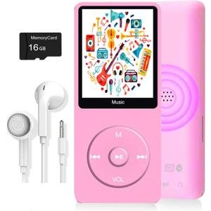 MP3 Player, Music Player with 16GB Micro SD Card, Build-in Speaker/Photo/Video Play/FM Radio/Voice Recorder/E-Book Reader, Supports up to 128GB