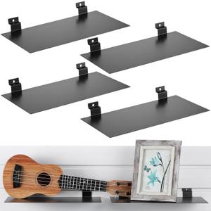 LEIFIDE 4 Pcs Metal Slatwall Shelves, 12 x 7 Inch Hanging Slat Wall Shelf Accessories, Heavy Duty Slatwall Panel Organizer Board for Shoes Display Retail Garage Office Boutiques Supplies (Black)