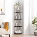 Corner Shelf Stand - 5 Tier Walnut Bamboo Small Corner Bookshelf for Office Kitchen Bedroom Plant Stand Living Room Decor Small Space (Brown)