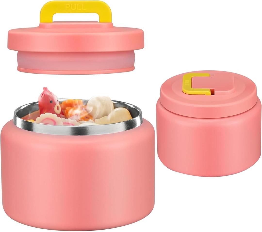 JXXM 8 Oz Thermo Food Jar for Hot & Cold Food for Kids, Insulated Lunch Containers Hot Food Jar,Leak-Proof Vacuum Stainless Steel Wide Mouth Lunch Soup Thermo for School (PINK-Pure)