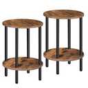 CHOEZON Side Table Set of 2, 2-Tier Round End Table, Small Nightstand with Sturdy Metal Tube, Industrial Coffee Table, for Living Room, Bedroom, Rustic Brown and Black TBZ01P2BF