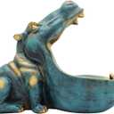 Aboxoo Hippo Statue,Large Hippopotamus Figurine Home Sculpture with Resin, Hippo Candy Jar, Candy Dish Bowl for Office Desk, Key Bowl for Entryway Table,Container Storage Art Decor Box(Dark Blue)