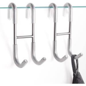 NINETREX Shower Door Hooks,Towel Hooks for Bathrooms Frameless Glass Door,Heavy Duty SUS 304 Stainless Steel Hook for Towels,Squeegee,Loofah,Shaver,Robe,2 Pack,Silver (Brushed Nickel)