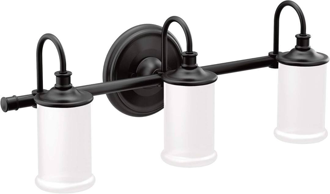 Moen YB6463BL Belfield 3-Light Dual-Mount Bath Bathroom Vanity Fixture with Frosted Glass, Matte Black