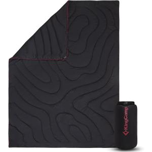 KingCamp Ultralight Camping Blanket, Packable Down Alternative Puffy Wearable Blankets Weatherproof Warm Package Quilt with Snap Buttons & Corner Loops for Outdoor Travel Stadium (69"L x 53"W, BLACK)