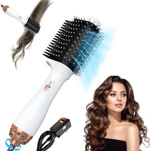 4 in 1 Hair Blow Dryer Brush, Hair Styler Volumizer with Negative Ion Anti-frizz Ceramic Titanium Barrel, Hair Straightener Brush Hot Air Brush Dry Bar Blowout Brush (White) (White)